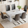 Table and chair set.63"*35.4" White Imitation Marble Pattern MDF Dining Table Set - 6 Soft and Comfortable Dark Gray PU Chair With Arched Metal Silver Leg.Create Your Exclusive Low-Key Luxury Space.