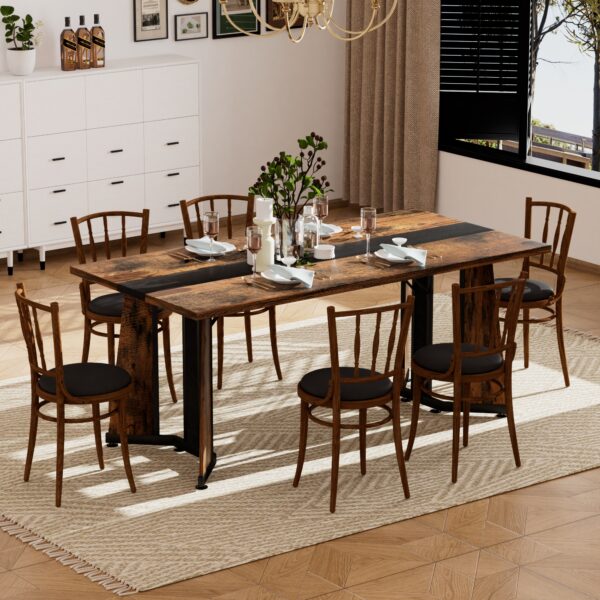 70.9"Rectangular Large Dining Table, Waterproof Large Desk for 8 People, Deluxe Family Dining Table with Adjustable Legs for Kitchen,Living Room,Office, Rustic Brown,70.9''W x 35.4''D x 30.3''H