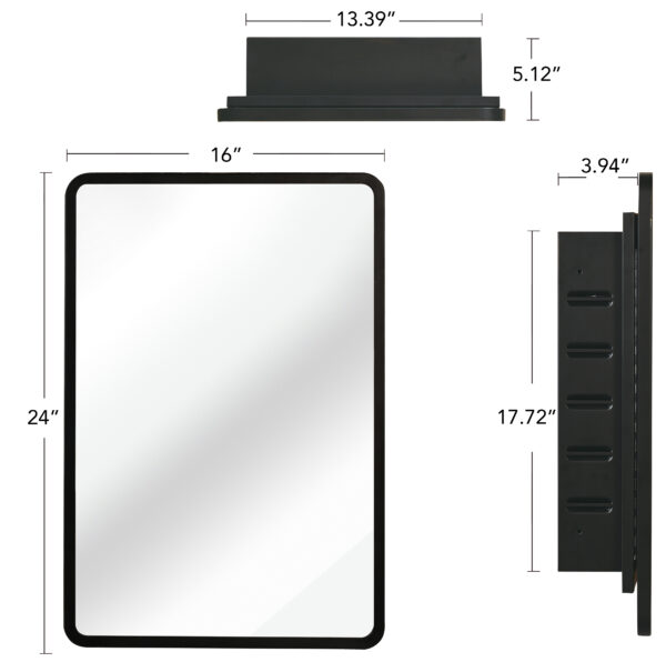 Black 16x24 inch  Metal Framed Wall mount or Recessed Mirror Cabinet