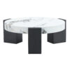 Modern Simple Double-Layer Round Coffee Table - Transparent Gray Glass Top with Black MDF L-Shaped Legs.The detachable design can make the use of space more flexible.