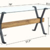 Elegant Transparent Tempered Glass Dining Table - 79"x31.5" with X-shaped Black Metal Table Legs,Wood Grain Textured MDF Crossbeam. With a Thickness Of 0.39 Inches.Comfortably Accommodate 6-10 People.