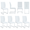Luxury Simple Arch Chair - Set of 8 White PU Material High Resilience Dining Chair with Arched Metal Silver Leg.Packed In Two Boxes.