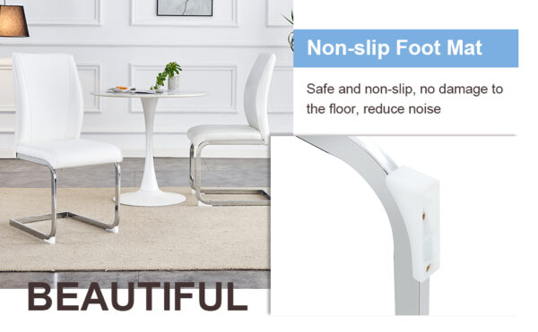 9a25c36e1c144c0e9097aa58625b7260_cc51bccf399c859582fb3d31534d0b18 Luxury Simple Arch Chair - Set of 4 White PU Material High Resilience Dining Chair with Arched Metal Silver Leg.