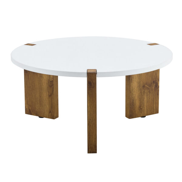 9a53024acf5a434580e6f70d84a2bfeb_974c45df7a91ee80b7a2d15e4f63a62a 33.4-inch diameter minimalist circular MDF material coffee table, a stable and practical choice. The unique embedded design and the support of three table legs make the coffee table structure stable.
