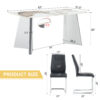 Table and chair set.63"x31.5x30" Luxurious Pandora patterned Sintered Stone Tabletop with Silver Stainless Steel Butterfly Legs.Paried With 6 Black High-quality PU Chairs With Arched Metal Legs.