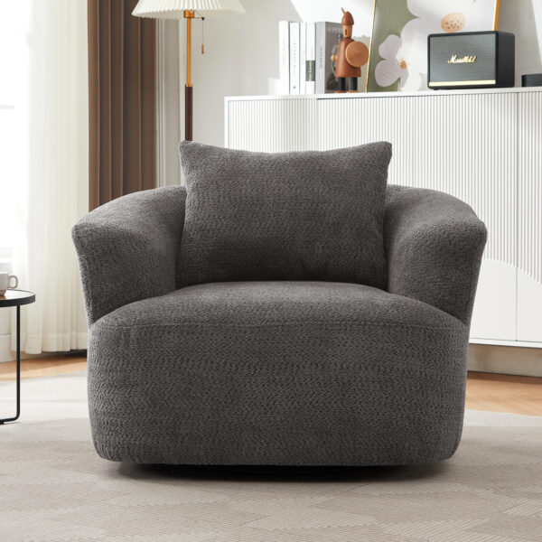 360° Swivel Chair, 38.2" Accent Chair Sofa, Upholstered Swivel Barrel Sofa Chair with a Throw Pillow for Living Room, Bedroom, Office and Hotel, Grey
