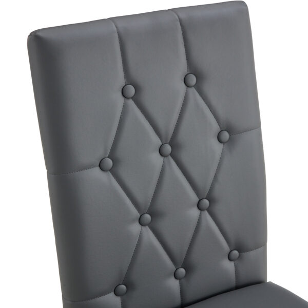 9a6889f2a9f4477aa62219710c336d96_d1ac9a79170737add50bf42c3fa667c7 2 piece set of gray armless dining chairs brings a touch of elegance and mystery to the dining area with its deep gray tone,The grid and buckle design of the back add a vintage yet fashionable touch