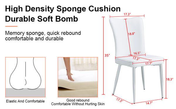 9a8e1df839ce4db4b6346e8c38783fab_20231018_2d2571ee239aea67dbee152595c90258 Modern minimalist dining chairs, office chairs. 4-piece set of white PU seats with silver metal legs. Suitable for restaurants, living rooms, and offices. C-008