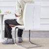 Luxury Simple Arch Chair - Set of 4 White PU Material High Resilience Dining Chair with Arched Metal Silver Leg.