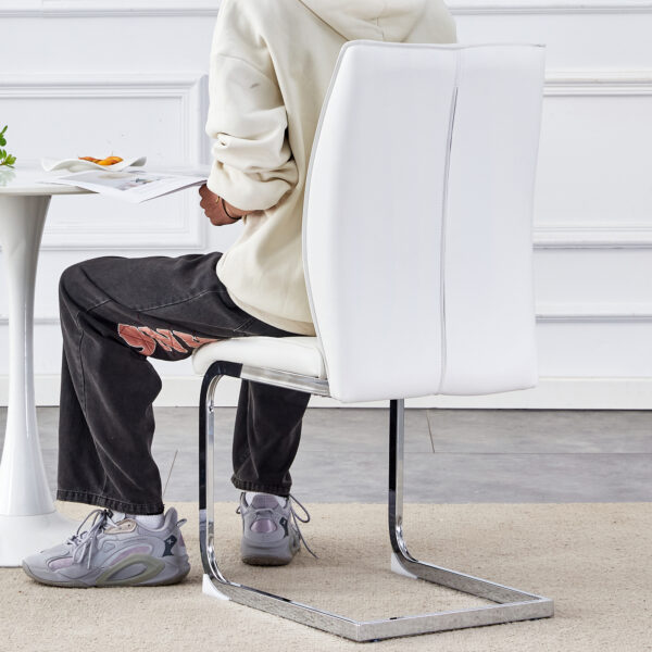 9a9c088ff37743ec84c7adf68c951ea6_a0a56215ff10a503e5d2f389ab947a25 Luxury Simple Arch Chair - Set of 4 White PU Material High Resilience Dining Chair with Arched Metal Silver Leg.