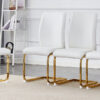 Luxury Simple Arch Chair - Set of 6 White PU Material High Resilience Dining Chair with Arched Metal Gold Leg.