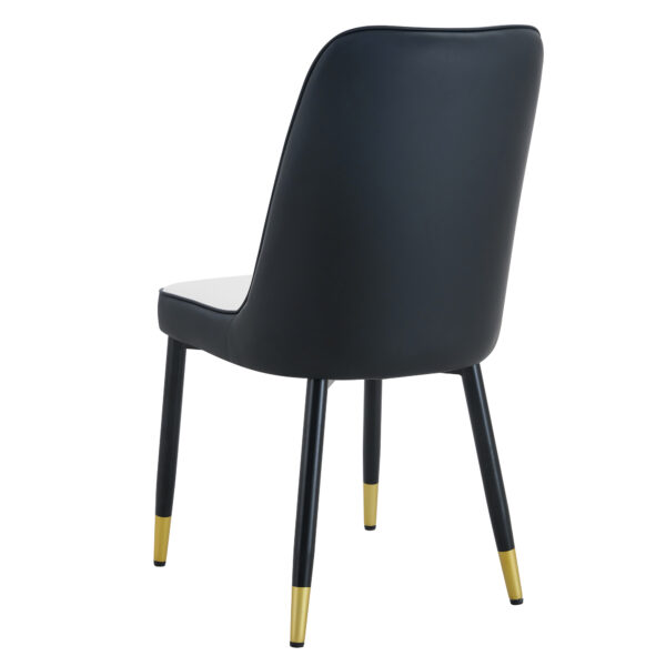 9ae52a6fd5684ef6a9501c4e432b418f_256abeb3dff4e05f837ffd638c66a790 Modern Two-Tone PU Dining Chairs - White and Black spliced chairs With Gold Decorated Legs.White and Black spliced,Black Metal Legs,Set of 4 chairs.