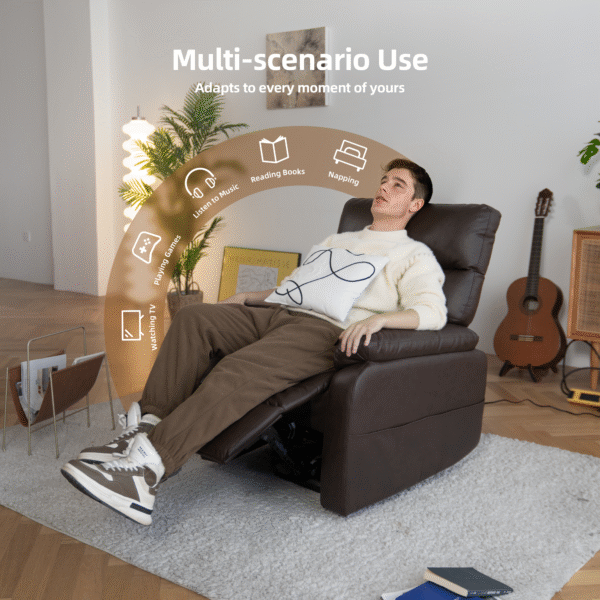 Electric Power Swivel Recliner Chair - Oversized PU Leather Massage Recliner with USB/Type-C Charging, 360° Rotation & Rocking Function, Living Room Reclining Sofa ,Dark Brown