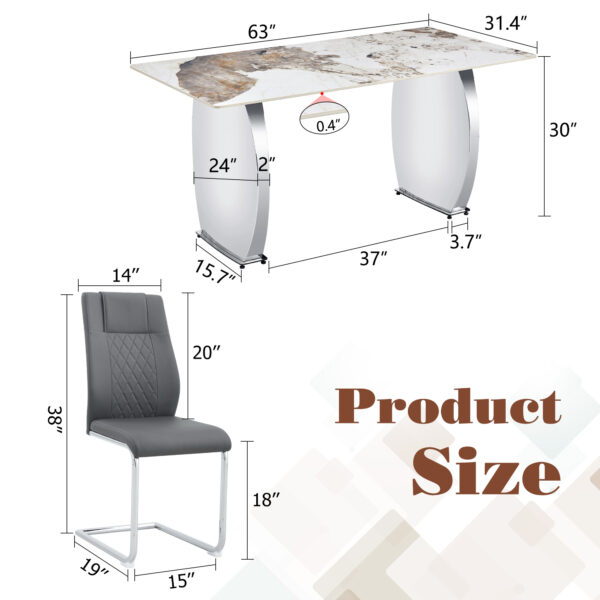 9b2e8b3416834da1b09926a75a427715_b7bf35fde32d7f4725082f90a74d8ee0 Table and chair set.63*31.4 Inch Pandora Patterned Sintered Stone Dining Table Set - 4 Dark Gray Chairs With Silver Metal Legs.Modern Light Luxury.Perfect For Dinner Room,Meeting Room,Kitchen,etc.