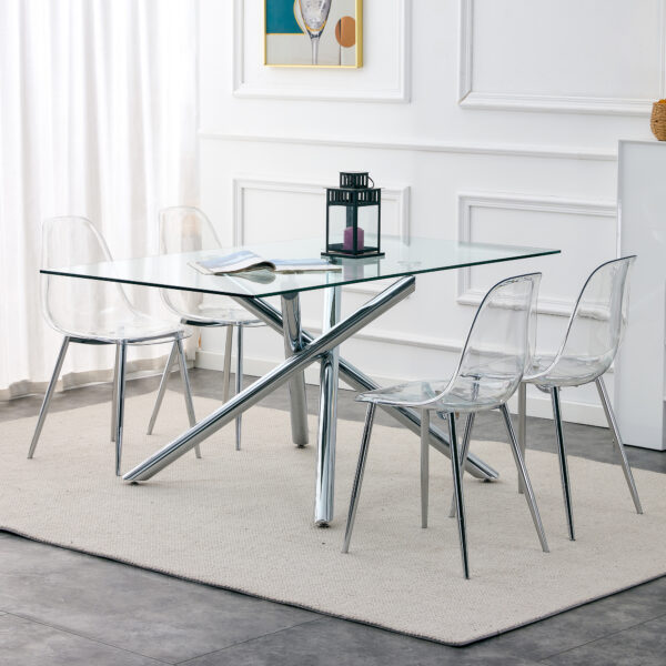 9b30b466ea094101842b11e659cf1e5f_20230114_e35936945a8e425a41be6e01353f3e20 Modern minimalist transparent dining chair, plastic chair, armless crystal chair, Nordic creative makeup stool, negotiation chair, silver plated metal leg 6-piece set, TW-1200