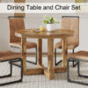 A modern and practical circular dining table. Made of MDF tabletop and wooden MDF table legs. 6-piece technology cloth high backrest cushion side chair, C-shaped tube black metal legs. CT-403   C-1162