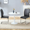 Table and chair set.Hourglass-Shaped Stable Small Round Table -31.9" * 31.9" With 2 Soft and Comfortable Dark Gray PU Chair With Arched Metal Silver Leg.Create Your Exclusive Low-Key Luxury Space.