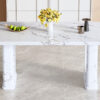 64.5 x 35.4 Inch Stylish Marble Textured Dining Table, Perfectly Blending Simplicity And Transparency. Made of MDF Material With White Marble Texture Stickers, It Exudes A Strong Sense Of Fashion.