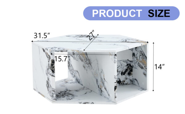 9b5e81dbd58b4fd6a5424ff2e4815ba7_832ced12a686f9525eae8e60f809b154 Hexagonal MDF coffee table, characteristic pattern stickers, multi-hole design to give more storage space, simple and convenient design makes it suitable for all kinds of style scenes.