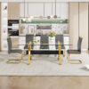 Dining table. Modern tempered glass dining table. Large modern office desk with gold plated metal legs and MDF crossbars, suitable for both home and office use. Kitchen. 79 ''x39''x30 ''  1105