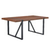 Table and chair set.Industrial Style Walnut-Colored Rectangular Dining Table - 71"x39.3" Large Size.Paired with 6 brown technology fabric chairs with Featuring arched black Metal legs.