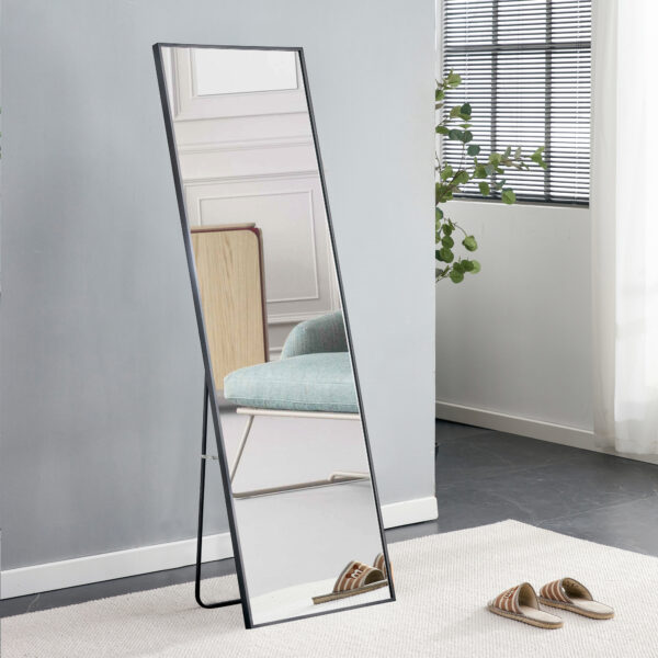 9b8c7e3bef78450bae71f24e9647055c_73ff6c608e20107ffb1df6ada2191fb5 The 4st generation aluminum alloy metal frame wall mounted full body mirror, bathroom makeup mirror, bedroom, decorative mirror, clothing store, floor mounted large mirror, black 63 "* 20"W1151127265