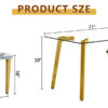 Table and chair set.71 * 35.4 inch rectangular dining table.Tempered Glass Tabletop,Golden 7-shaped Metal Table Legs.Paried With 8 Light Gray PU dining chairs, Golden Metal Legs.Simple and versatile.