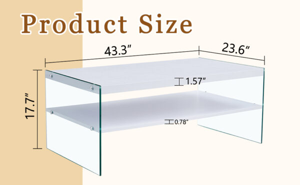 Double rectangular coffee table. The board surface is MDF, with white stickers, and both sides are transparent tempered glass. Suitable for living room, bedroom and other occasions.