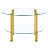 Contemporary Minimalist Double Layer Tempered Glass Coffee Table - 27.5" Top and 23.6" Bottom.Reinforced Glass Tabletop,Stainless Steel Gold Plated Legs.