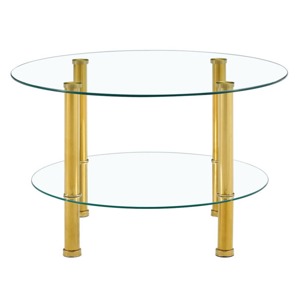 9c0469da84ce4d818dc1a6b68e792fa6_062009773ef83873dc607b626e07d82a Contemporary Minimalist Double Layer Tempered Glass Coffee Table - 27.5" Top and 23.6" Bottom.Reinforced Glass Tabletop,Stainless Steel Gold Plated Legs.