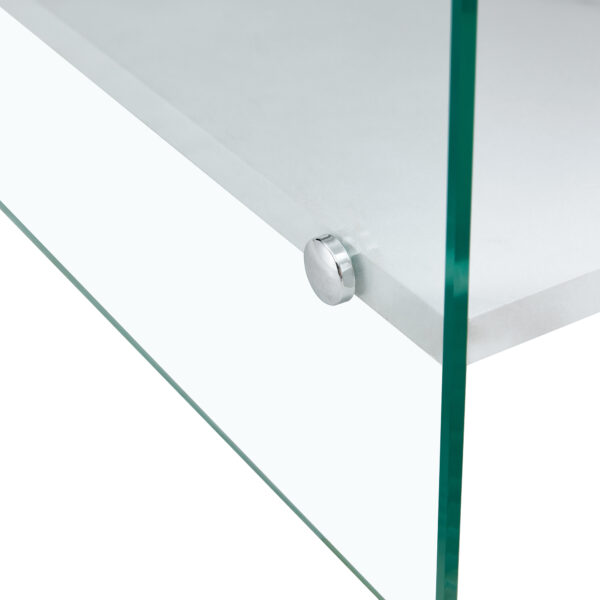 9c427bd72d1b43b2868c7b2a7d628ab6_d85a8d958f4d2b12a2fec6551b14f545 Bedside table with drawers. The board surface is MDF sticker, and both sides are transparent tempered glass. The design is simple and elegant, with excellent storage functions.