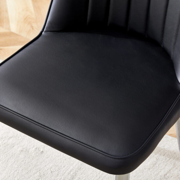 9c811a21969747e5a0098767ac0e9884_84a9dac7847349f6cb4db6906b557717 Table and chair set.63*31.4 Inch Luxurious Cold Jade Sintered Stone Dining Table Set - 6 Black Chairs With Silver Metal Legs.Modern Light Luxury.Perfect For Dinner Room,Meeting Room,Kitchen,etc.