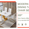 Table and chair set.Subtle Luxury Tempered Glass Dining Set - 63"x35.4" with 6 White PU Material High Resilience Dining Chairs.Arched Metal Gold Leg.White imitation marble texture sticker Tabletop.