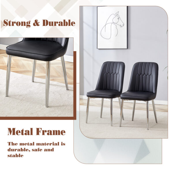 9c9a1696d61b4184bbe5a070fedc58bc_8d6cb1448ac41442f2837c246870d349 Table and chair set.63*31.4 Inch Pandora Patterned Sintered Stone Dining Table Set - 6 Black Chairs With Silver Metal Legs.Modern Light Luxury.Perfect For Dinner Room,Meeting Room,Kitchen,etc.