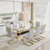 Dining table. Modern tempered glass dining table. Large modern office desk with gold plated metal legs and MDF crossbars, suitable for both home and office use. Kitchen. 79 ''x39''x30 ''  1105