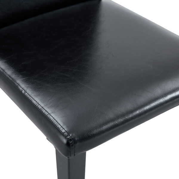 9cefcaa5775b42d587e63cfca8d4bc94_6a23f438554906693281f91702600b24 Table and chair set.79"x31.5" Inch Tempered Glass Tabletop With X-shaped Black Metal Table Legs,Wood Grain Textured MDF Crossbeam.Paired With 6 Black PU Dining Chairs, Simple And Versatile.
