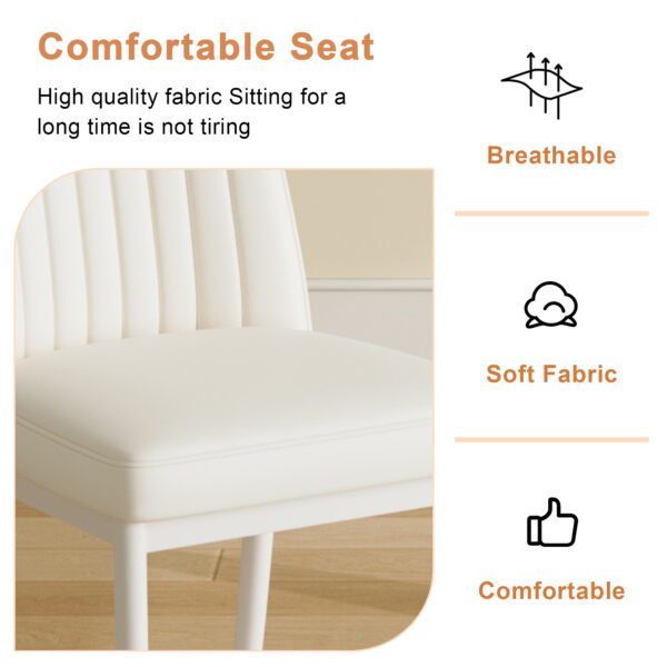 4 Dining Chair Set, White Dining Chair Set, PU Material High Back Seat and Sturdy White Leg Chair for Dining Room, Kitchen and Living Room c-010