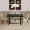 Table and chair set.Modern Black Marble Pattern MDF Dining Set - 55"x31.4"with 4 Light Gray PU chairs with a vertical stripe design on the backrest.Suitable for kitchen,Dining room,etc