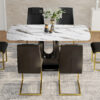 Table and chair set, modern and minimalist dining table, imitation marble patterned tabletop, MDF legs with U-shaped brackets. Paired with comfortable chairs, suitable for dining and living rooms.
