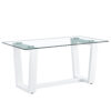 Glass Dining Table Large Modern Minimalist Rectangular for 6-8 with 0.4" Tempered Glass Tabletop and white MDF Trapezoid Bracket,For Kitchen Dining Living Meeting Room Banquet Hall F-1550