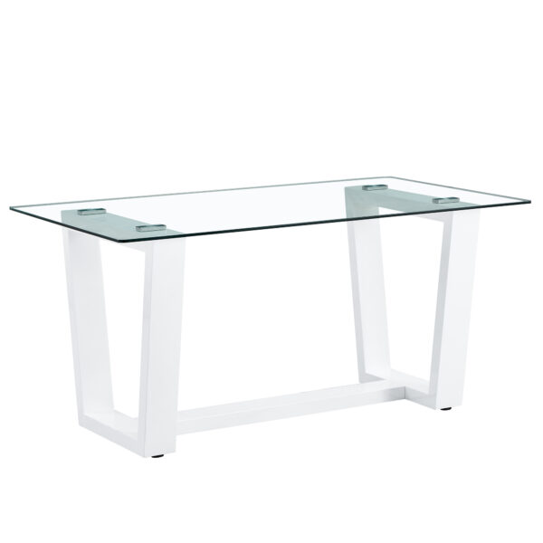 Glass Dining Table Large Modern Minimalist Rectangular for 6-8 with 0.4" Tempered Glass Tabletop and white MDF Trapezoid Bracket,For Kitchen Dining Living Meeting Room Banquet Hall F-1550