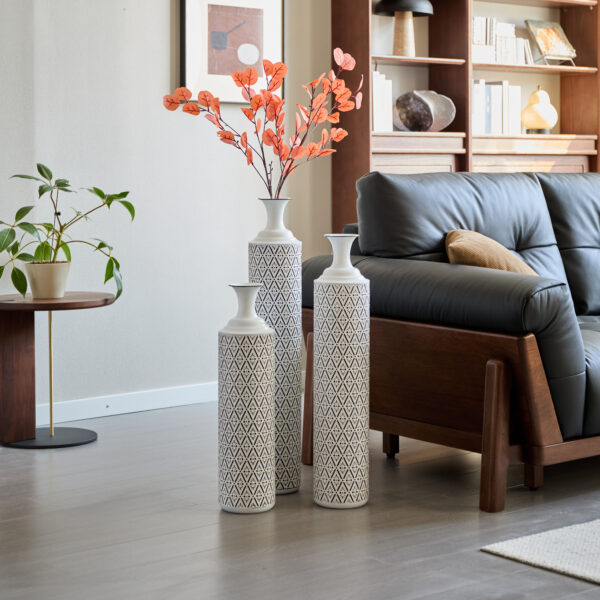 9d5a0710196b47528f17ae4d515d8cc6_b60a2b5e6867c1c8810af14184df395e Floor Metal Vases Decorated White Metal vases Set of 3 gorgeous home decoration large glazed metal vases 24in/28.7in/33.5in height