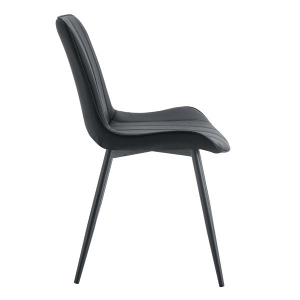 9d613649c3d14f7fa3c6a642d89b72e9_f34b8ff97f283deb05dffd8b987da101 Extended Seat Cushion PU Black Dining Chair Set - Four Pieces,Ergonomic Design.Smooth line design,Integral metal leg structure,Can integrate well into various modern home decoration styles.