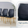 Luxury Simple Chair - Set of 6 BLACK PU Material High Resilience Dining Chair with Metal Gold Leg.The Chair Back Has a Vertical Stripe Design With Smooth And Uniform Lines.