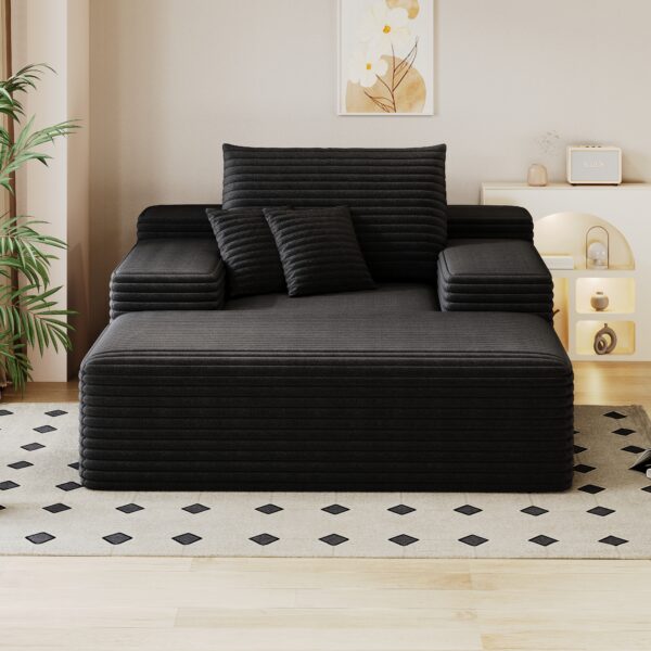 9dbf78738d8b4889976f8cc607e7ab09_f4ba12b1bf2652b83950557e34b96ac4 Modern Sofa bed lounger for moviebonus room,No Assembly Required,Black(Plush Corduroy Fabric)