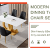 Table and chair set.Subtle Luxury Tempered Glass Dining Set - 63"x35.4" with 4 Black PU Chairs.Metal Gold Chair Leg.White imitation marble texture sticker Tabletop. OC-Shaped MDF Table Leg.