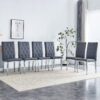 6 piece set of gray armless dining chairs brings a touch of elegance and mystery to the dining area with its deep gray tone,The grid and buckle design of the back add a vintage yet fashionable touch