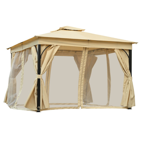 TREXM 10x12 Outdoor Gazebo Tent with Double Roofs, Patio Gazebo with Mosquito Netting and Privacy Screens, Patio Canopy for Shade and Rain for Backyard, Garden, Lawn and Deck (Beige)