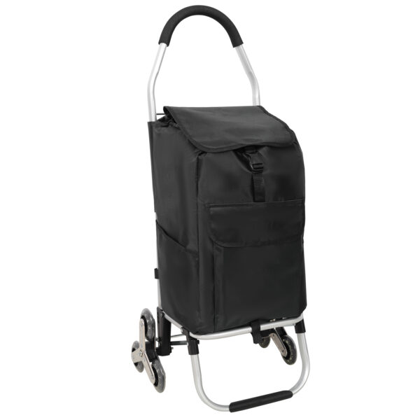 9e126fe3e96646c1b6a5d0aa43796b41_679676c6df60f470ba04b09133f81041 Shopping Stair Trolley with Wheels,Trolley Black Foldable Shopping Cart,Removable Shopping Oxford Waterproof Bag,Stainless Steel Triangular Wheels, Black