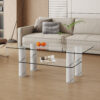 Modern minimalist double layered transparent tempered glass coffee table and coffee table, paired with white MDF decorative columns. Computer desk. Game table. CT-X02